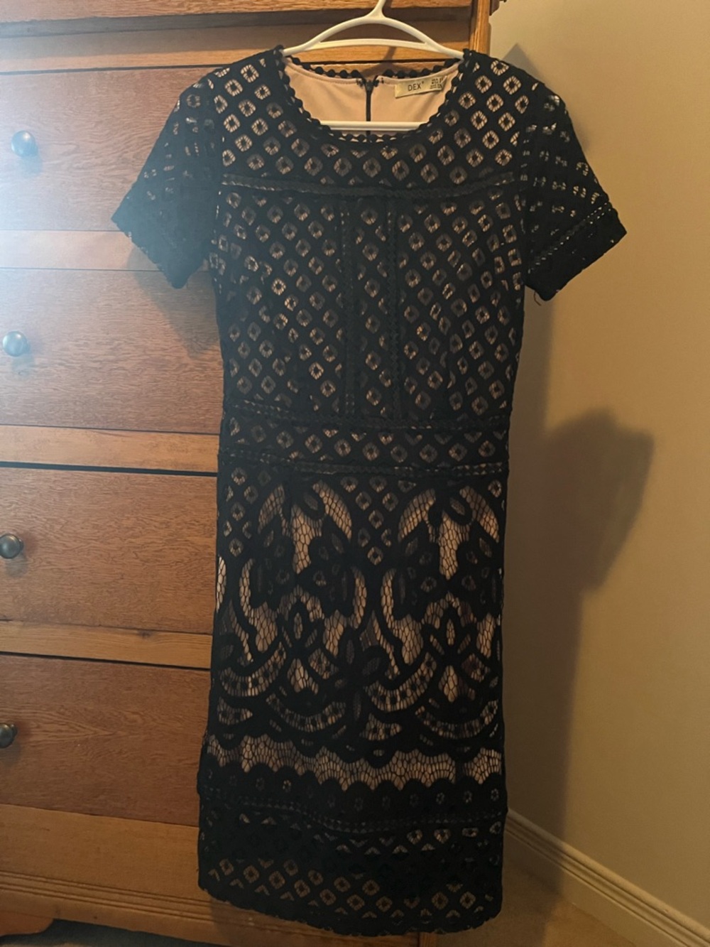 Dex Black Lace Midi Dress with Nude Lining